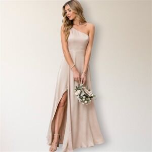 Show Me Your Mumu Shannon Maxi Dress One Shoulder Beige Spring Wedding‎ Guest